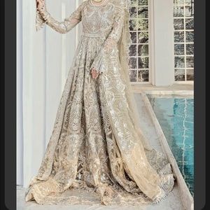 Indian wedding clothes. Silver & Gold Pakistani Bridal maxi dress. Indian Bridal